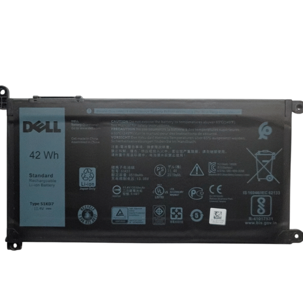 DELL 51KD7 Laptop Battery Replacement 42Wh for Dell Chromebook 11 3100, 3180, 3181, 3189, 5190 Series, Latitude 11 3180, 3189, 3400 - 42Wh, 11.4V, ~3680mAh - Compatible with Y07HK, FY8XM, 051KD7